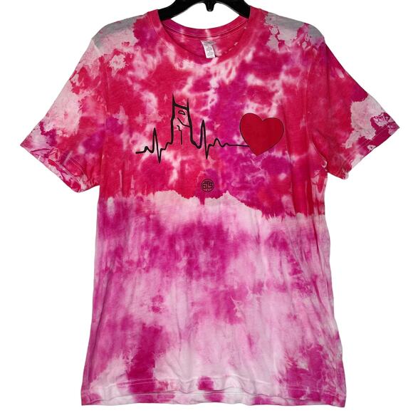 Nashville Skyline Heart T-Shirt Upcycled Reverse Tie Dyed Red Pink Project 615 L - Picture 1 of 6